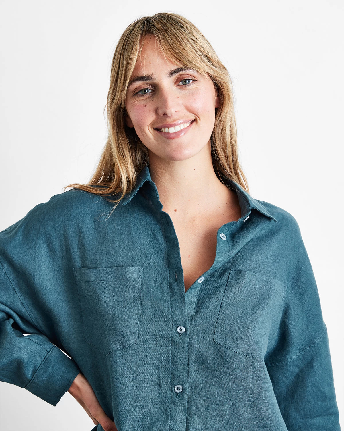 Petrol 100% French Flax Linen Long Sleeve Shirt 4 Petrol 100% French Flax Linen Long Sleeve Shirt - Image 2