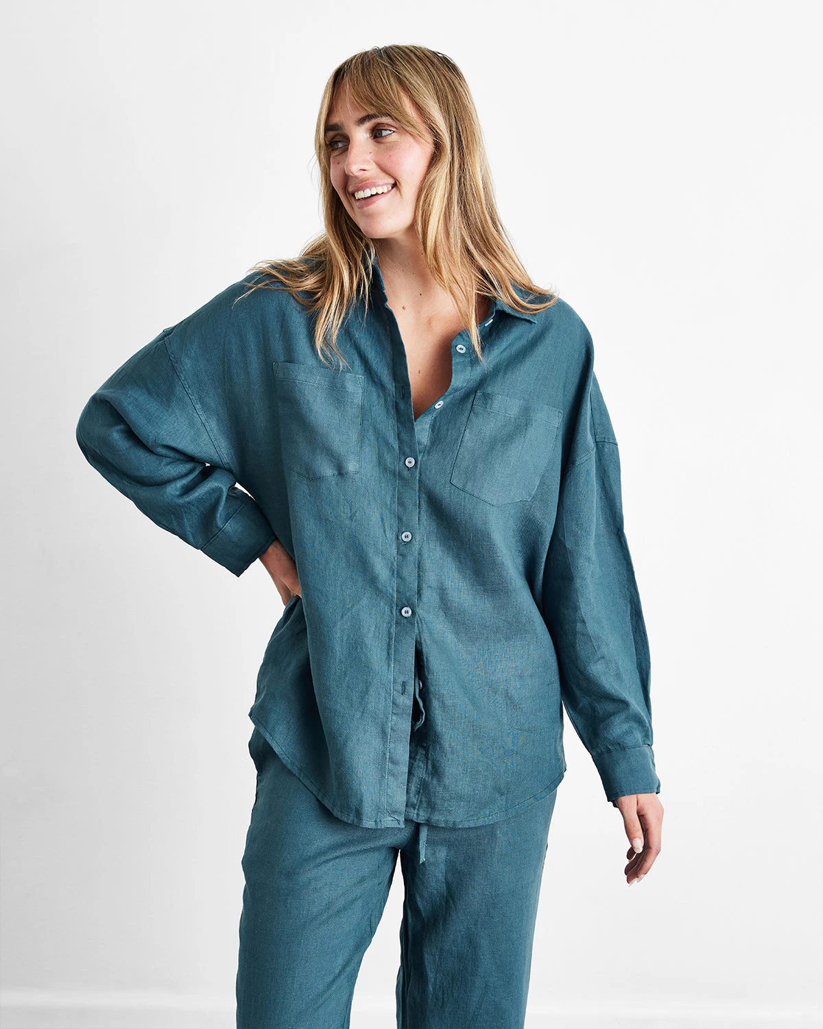 Petrol 100% French Flax Linen Long Sleeve Shirt 3 Petrol 100% French Flax Linen Long Sleeve Shirt