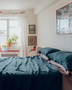 Petrol 100% French Flax Linen Duvet Cover -Bed Series Store petrol bedding duvet