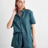 Petrol 100% French Flax Linen Short Sleeve Shirt -Bed Series Store petrol top 03