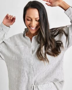 Pinstripe 100% French Flax Linen Long Sleeve Shirt 8 Pinstripe 100% French Flax Linen Long Sleeve Shirt -Bed Series Store pin 01 3904452f 5828 42a3 a4a6 b9f906ca16ea