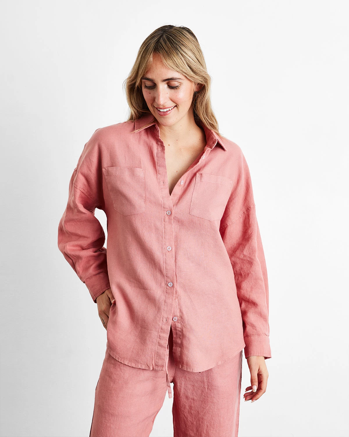 Pink Clay 100% French Flax Linen Long Sleeve Shirt 3 Pink Clay 100% French Flax Linen Long Sleeve Shirt