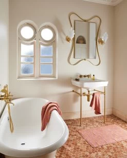 Pink Clay & Hazelnut Check 100% French Flax Linen Terry Bath Mat -Bed Series Store pinkclay hazelnut