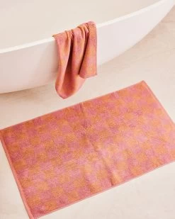 Pink Clay & Hazelnut Check 100% French Flax Linen Terry Bath Mat -Bed Series Store pinkclay hazelnut 2 c392edbf 3d95 400e 88ff 3ffe5e5c15ec