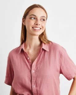 Pink Clay 100% French Flax Linen Short Sleeve Shirt 8 Pink Clay 100% French Flax Linen Short Sleeve Shirt -Bed Series Store pinkclay top 01