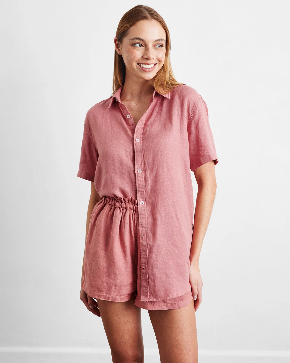 Pink Clay 100% French Flax Linen Short Sleeve Shirt 3 Pink Clay 100% French Flax Linen Short Sleeve Shirt