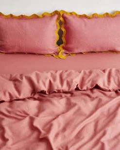 Pink Clay & Turmeric 100% French Flax Linen Scalloped Pillowcases (Set Of Two) -Bed Series Store pinktur3