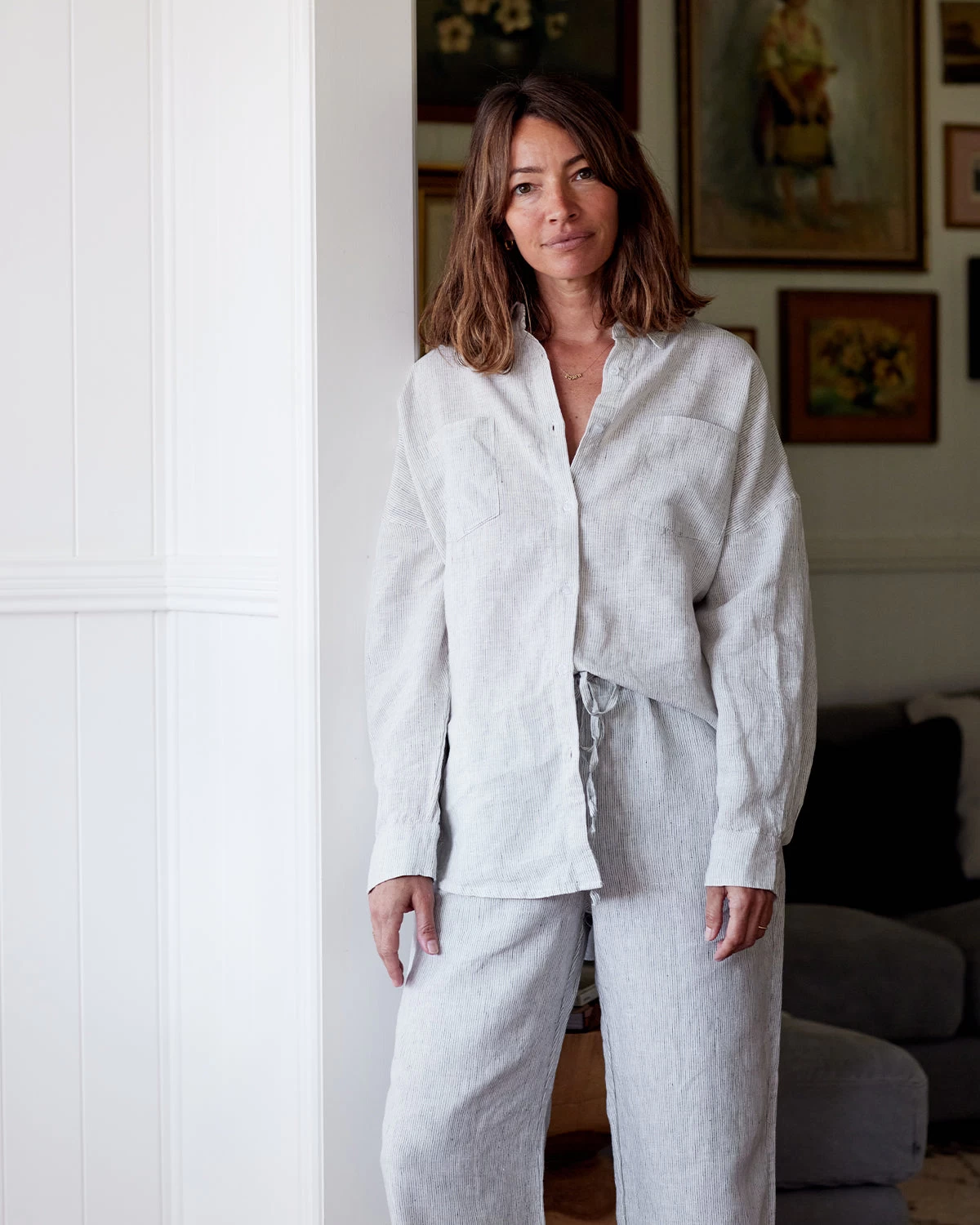 Pinstripe 100% French Flax Linen Long Sleeve Shirt 6 Pinstripe 100% French Flax Linen Long Sleeve Shirt - Image 4