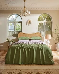 Pistachio 100% French Flax Linen Bedding Set -Bed Series Store pistachio lilac