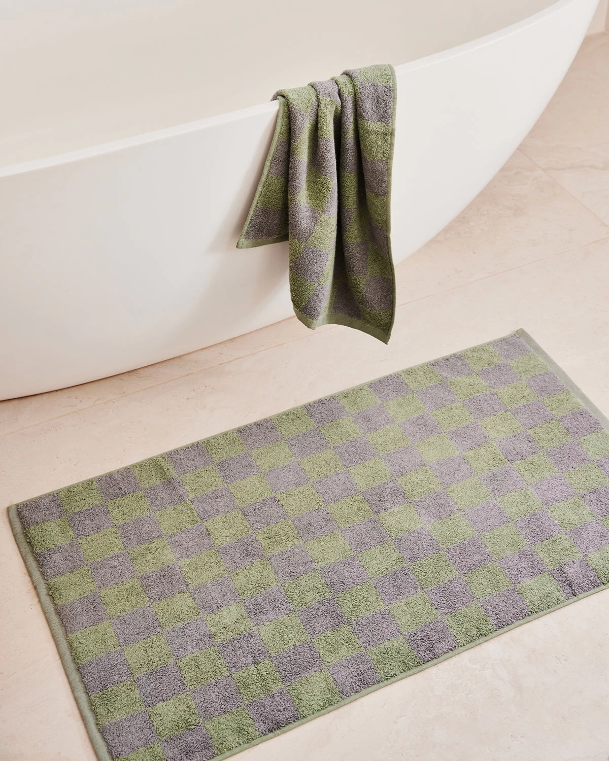 Pistachio & Mineral Check 100% French Flax Linen Terry Bath Mat 5 Pistachio & Mineral Check 100% French Flax Linen Terry Bath Mat - Image 3