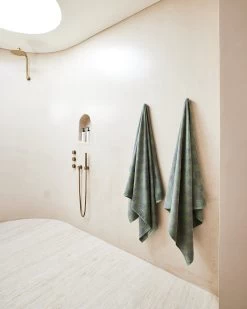 Pistachio & Mineral Check 100% French Flax Linen Terry Bath Towel