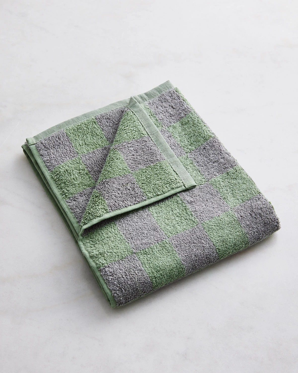 Pistachio & Mineral Check 100% French Flax Linen Terry Bath Mat 4 Pistachio & Mineral Check 100% French Flax Linen Terry Bath Mat - Image 2