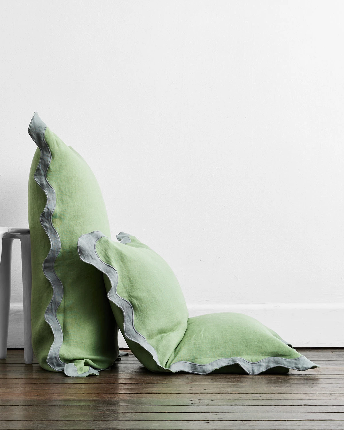 Pistachio & Mineral 100% French Flax Linen Scalloped Pillowcases (Set Of Two) 4 Pistachio & Mineral 100% French Flax Linen Scalloped Pillowcases (Set Of Two) - Image 2