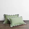 Pistachio & Mineral 100% French Flax Linen Scalloped Pillowcases (Set Of Two) -Bed Series Store pistmin2