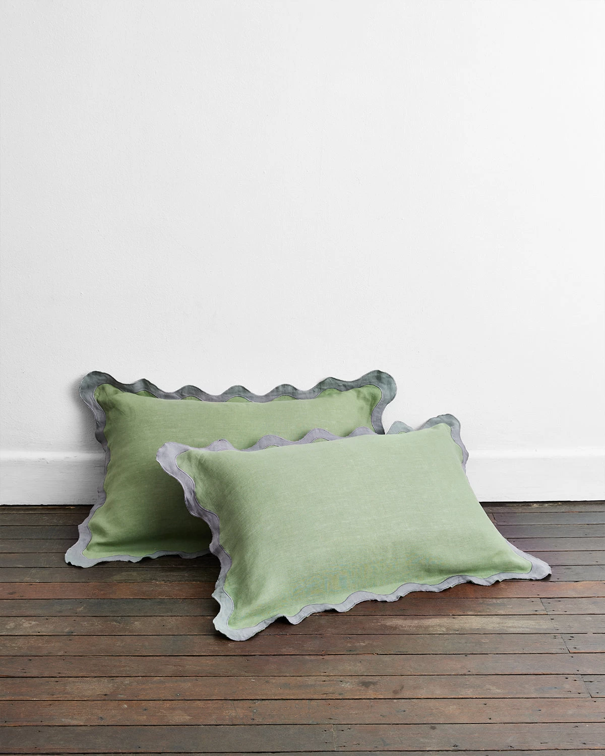 Pistachio & Mineral 100% French Flax Linen Scalloped Pillowcases (Set Of Two) 3 Pistachio & Mineral 100% French Flax Linen Scalloped Pillowcases (Set Of Two)