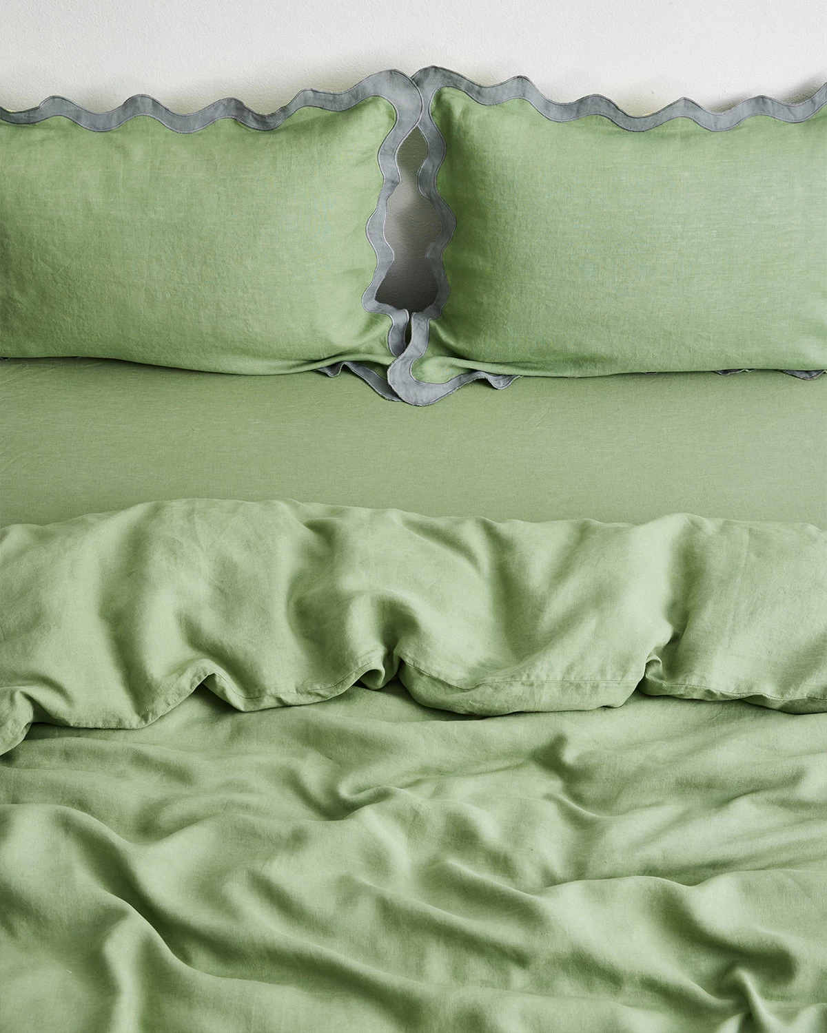 Pistachio & Mineral 100% French Flax Linen Scalloped Pillowcases (Set Of Two) 6 Pistachio & Mineral 100% French Flax Linen Scalloped Pillowcases (Set Of Two) - Image 4