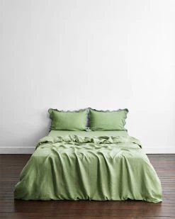 Pistachio & Mineral 100% French Flax Linen Scalloped Pillowcases (Set Of Two) 10 Pistachio & Mineral 100% French Flax Linen Scalloped Pillowcases (Set Of Two) -Bed Series Store pistmin4