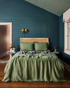 Pistachio & Mineral 100% French Flax Linen Scalloped Pillowcases (Set Of Two) 12 Pistachio & Mineral 100% French Flax Linen Scalloped Pillowcases (Set Of Two) -Bed Series Store pistmin6