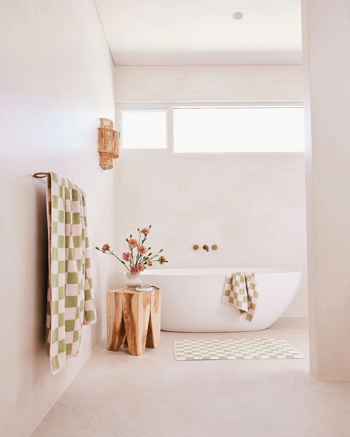 Rosewater & Sage Check 100% French Flax Linen Terry Bath Mat 3 Rosewater & Sage Check 100% French Flax Linen Terry Bath Mat