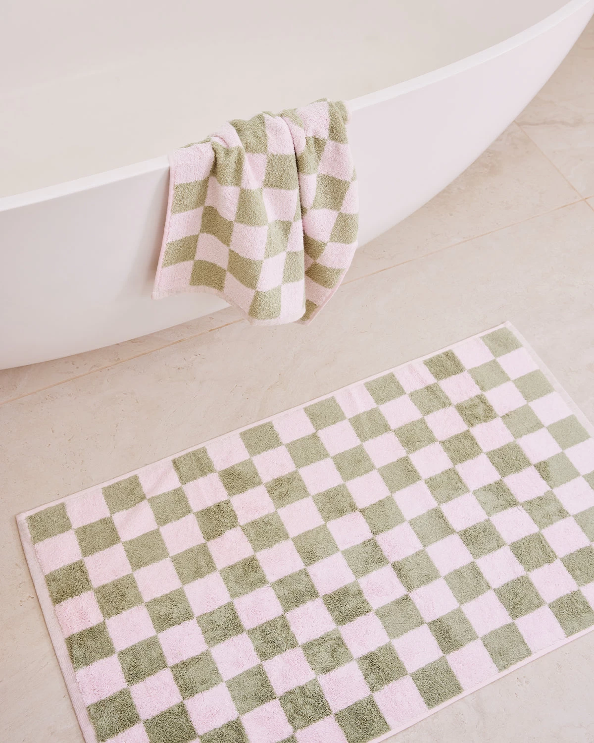 Rosewater & Sage Check 100% French Flax Linen Terry Bath Mat 5 Rosewater & Sage Check 100% French Flax Linen Terry Bath Mat - Image 3