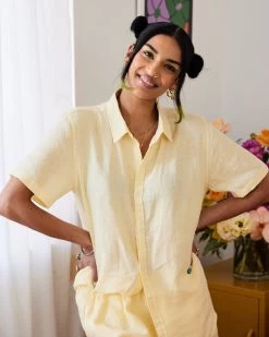 Limoncello 100% French Flax Linen Short Sleeve Shirt -Bed Series Store rowi limoncello sshirt