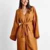 Rust 100% French Flax Linen Waffle Robe -Bed Series Store rust 02