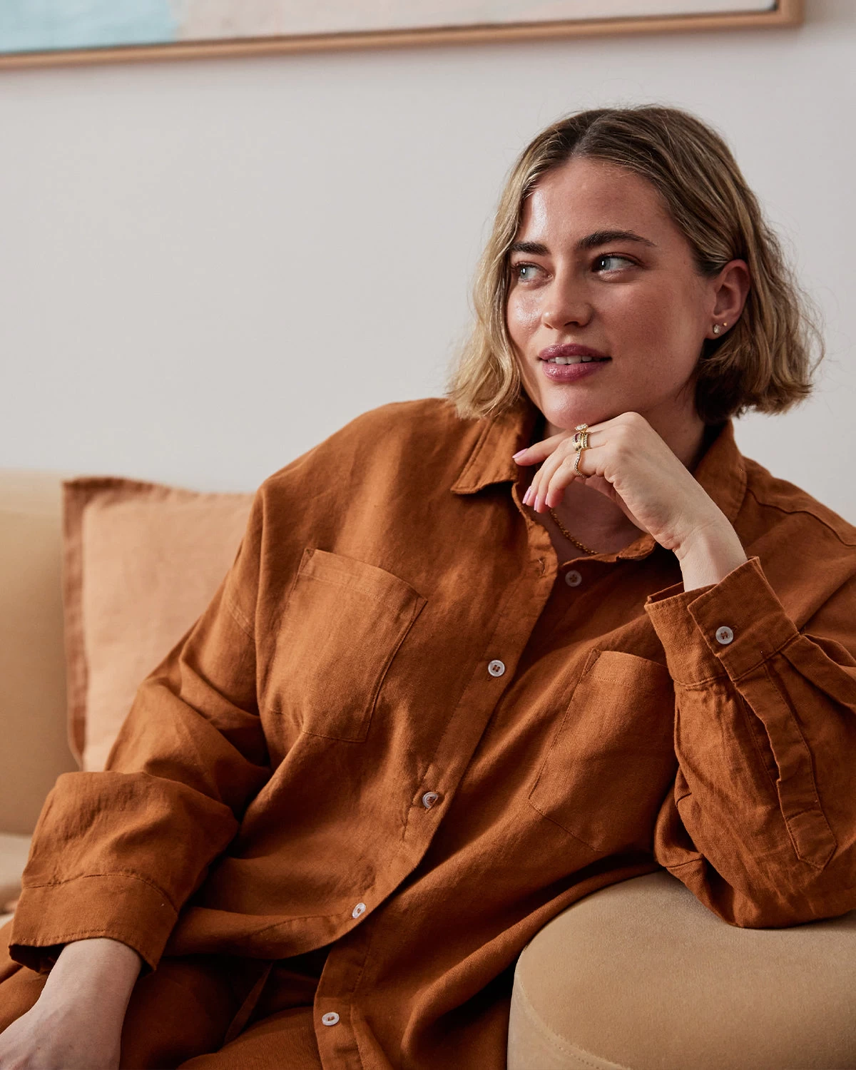 Rust 100% French Flax Linen Long Sleeve Shirt 6 Rust 100% French Flax Linen Long Sleeve Shirt - Image 4