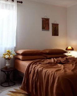 Rust 100% Flax Linen Sheet Set -Bed Series Store rust sheetset 02