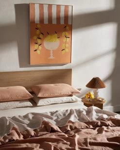 Rust Stripe 100% French Flax Linen Flat Sheet -Bed Series Store ruststripe sheetset 01 e764493e 9e8b 4743 b597 650edcd0a990