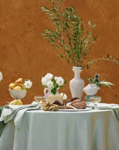 Sage 100% French Flax Linen Tablecloth -Bed Series Store sage 2