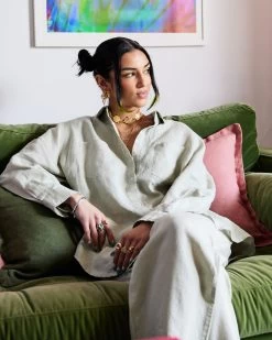 Sage 100% French Flax Linen Long Sleeve Shirt -Bed Series Store sage lshirt