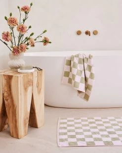 Rosewater & Sage Check 100% French Flax Linen Terry Hand And Face Towel -Bed Series Store sage rosewater 2