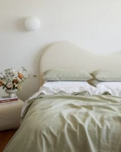 Sage & Olive Stripe 100% French Flax Linen Bedding Set -Bed Series Store sageolivestripebedding