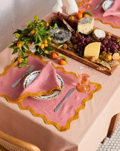 Pink Clay & Turmeric 100% French Flax Linen Scalloped Napkins (Set Of Four) -Bed Series Store scal1