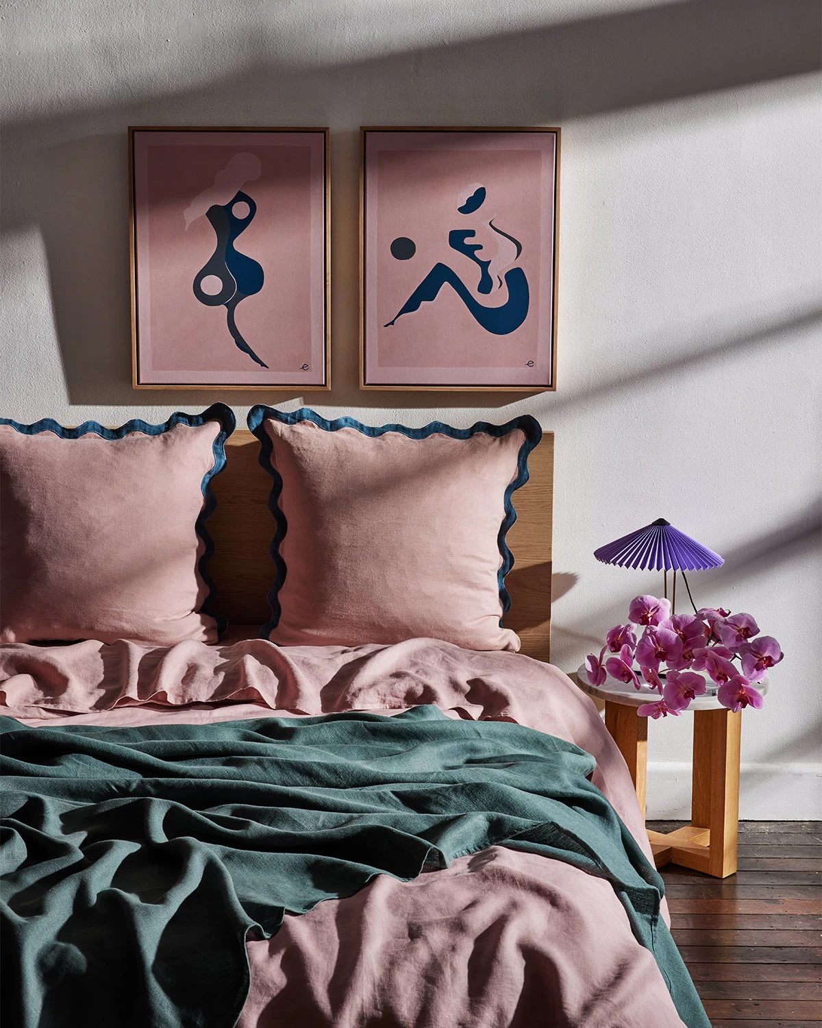 Lavender & Petrol 100% French Flax Linen Scalloped European Pillowcases (Set Of Two) 4 Lavender & Petrol 100% French Flax Linen Scalloped European Pillowcases (Set Of Two) - Image 2