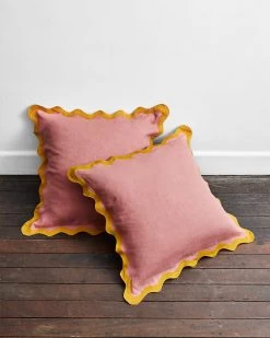 Pink Clay & Turmeric 100% French Flax Linen Scalloped European Pillowcases (Set Of Two)