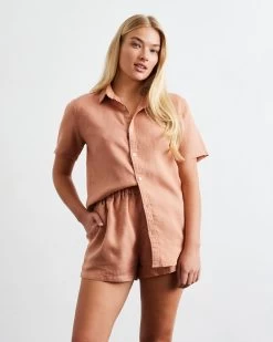 Hazelnut 100% French Flax Linen Shorts