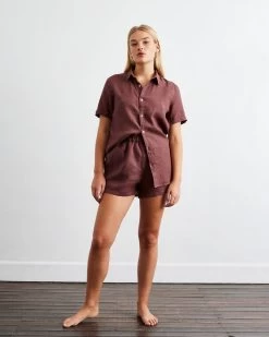 Cacao 100% French Flax Linen Shorts -Bed Series Store shorts 03
