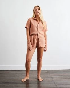 Hazelnut 100% French Flax Linen Short Sleeve Shirt -Bed Series Store ss 03 5d32b5fa 1604 4805 b80d c07f225f665e