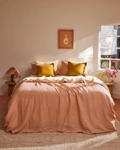 Terracotta 100% French Flax Linen Bedding Set -Bed Series Store terracotta limon bed pdp