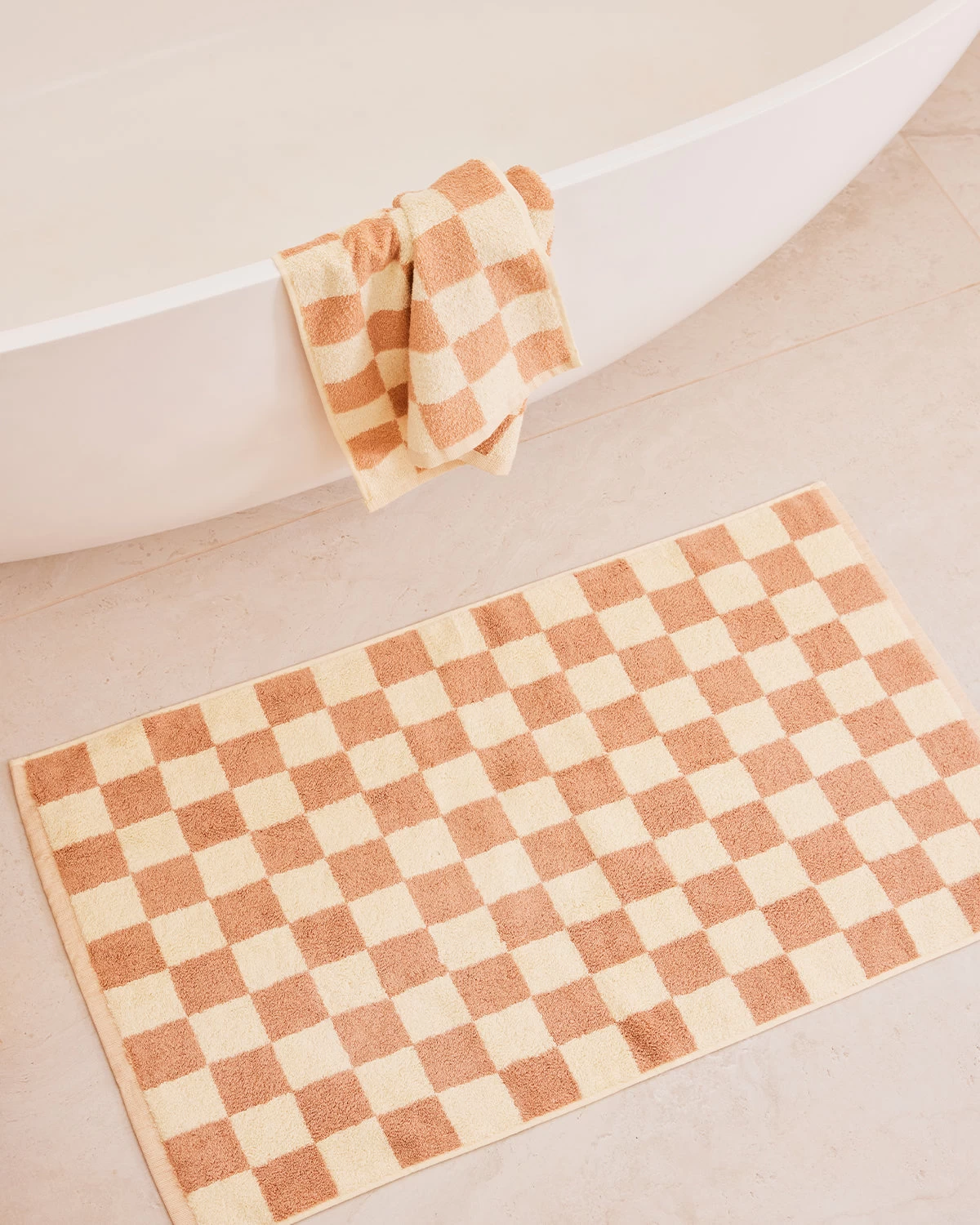 Limoncello & Terracotta Check 100% French Flax Linen Terry Bath Mat 5 Limoncello & Terracotta Check 100% French Flax Linen Terry Bath Mat - Image 3