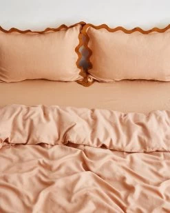 Terracotta & Rust 100% French Flax Linen Scalloped Pillowcases (Set Of Two) -Bed Series Store terrarust3