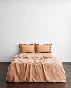 Terracotta & Rust 100% French Flax Linen Scalloped Pillowcases (Set Of Two) -Bed Series Store terrarust4