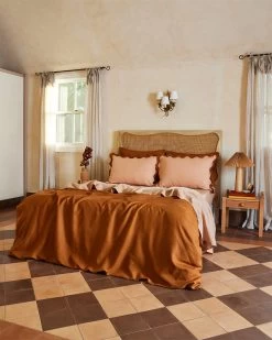 Terracotta & Rust 100% French Flax Linen Scalloped Pillowcases (Set Of Two) 12 Terracotta & Rust 100% French Flax Linen Scalloped Pillowcases (Set Of Two) -Bed Series Store terrarust5