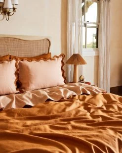 Terracotta & Rust 100% French Flax Linen Scalloped Pillowcases (Set Of Two) 13 Terracotta & Rust 100% French Flax Linen Scalloped Pillowcases (Set Of Two) -Bed Series Store terrarust6