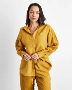 Turmeric 100% French Flax Linen Long Sleeve Shirt