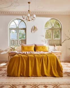Turmeric 100% French Flax Linen Duvet Cover -Bed Series Store turmeric lavender 31060acb d6ae 44d4 8378 4d15cd5bf53d