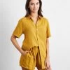 Turmeric 100% French Flax Linen Short Sleeve Shirt -Bed Series Store turmeric top 02