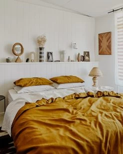 Turmeric 100% French Flax Linen Bedding Set 16 Turmeric 100% French Flax Linen Bedding Set -Bed Series Store turmericoatmeal