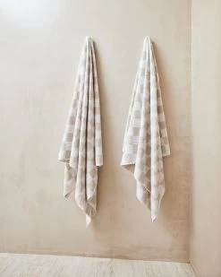 White & Oatmeal Check 100% French Flax Linen Terry Bath Towel -Bed Series Store white oatmeal 1 3fd1b7c8 7798 47f2 b7db 519ca654a357